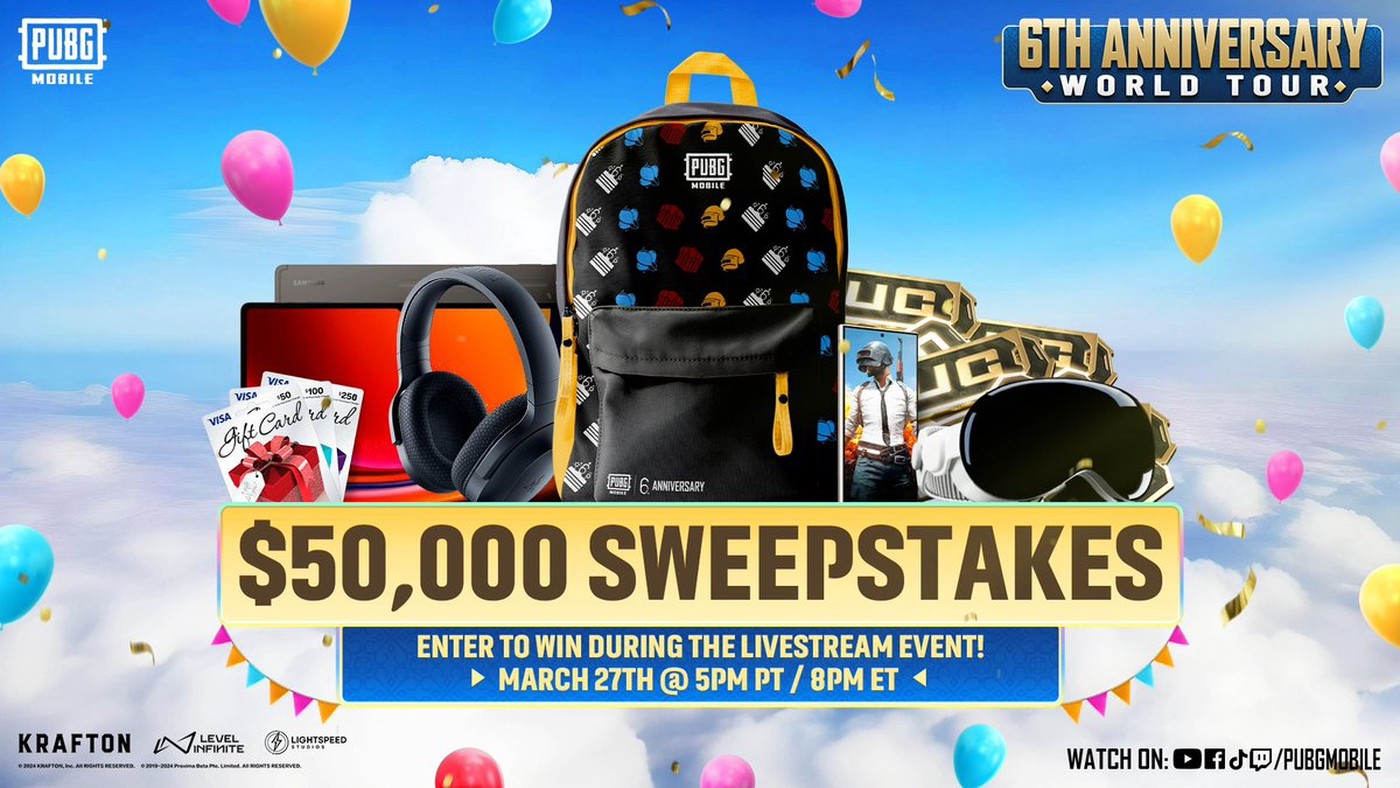 PUBG Mobile 6th Anniversary: $50K World Tour Sweepstakes Announced